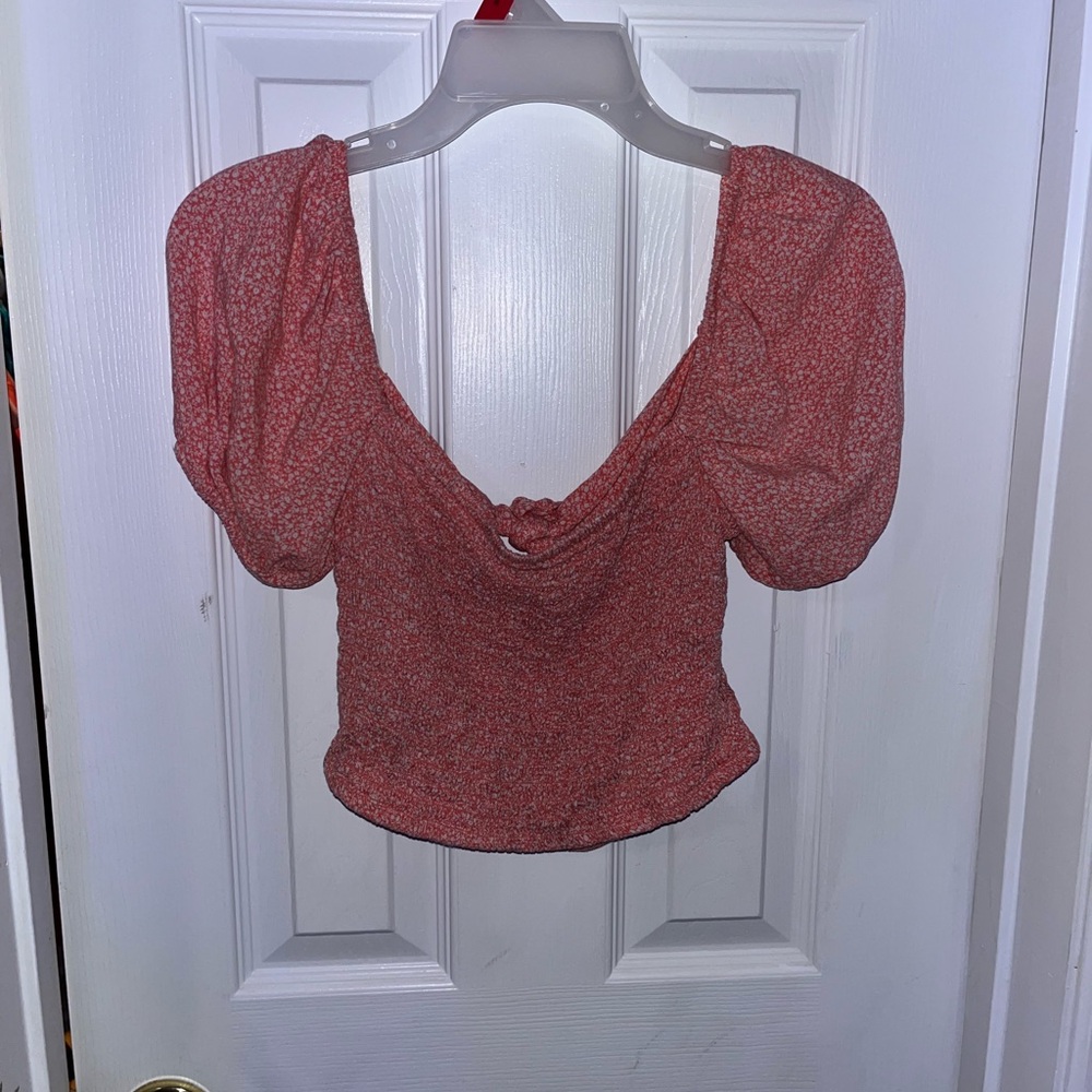 Pink floral open back crop top
